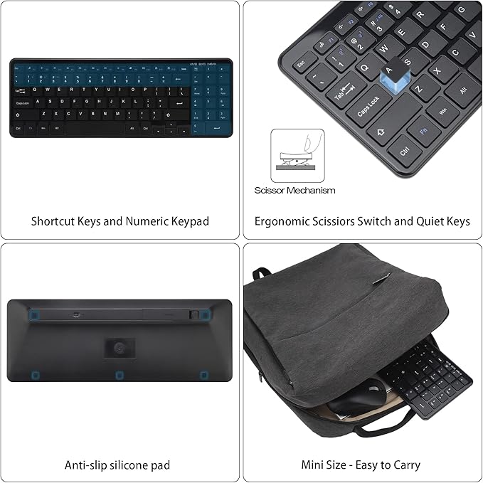Wireless Bluetooth Keyboard, Universal Multi-Device Keyboard with Number Pad and Media Hotkeys, USB + Dual BT Connection, Ergonomic Design Slim for Windows Computer/Laptop/Tablet