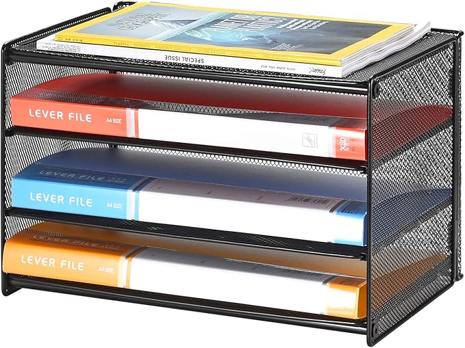 Samstar Paper Letter Tray, 3 Tier Desk File Organizer Paper Sorter Letter Shelf Rack, Mesh Made,Black ...
