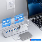 Powered USB Hub 10Gbps, intpw 12 Port USB C Hub with 10Gbps USB C 3.2, 2 USB A 3.2, 7 USB 3.0, 2 PD 45W Charging Ports, 65W Power Adapter and 3.3FT Cable, Aluminum USB Hub for Laptop, iPhone16/15, PC