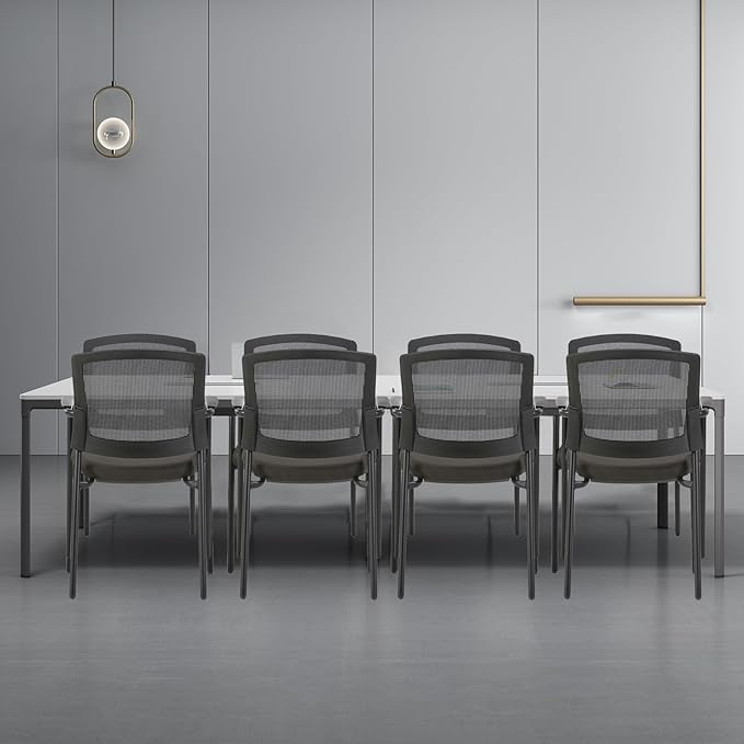CLATINA Black Stacking Chairs Stackable Waiting Room Chairs with Armrest, Mesh Office Reception Guest Chair for Home Desk Conference Lobby Church Medical Meeting Training Ergonomic, Set of 8