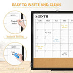 Large Dry Erase Calendar for Wall, 36"x24" Double-Sided Magnetic Whiteboard Calendar with Cork Board, Black Aluminum Frame Monthly White Board Memo Message Board for Office, Home, School