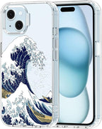 MOSNOVO Case for iPhone 15 Plus/iPhone 14 Plus, [Buffertech 6.6ft Military-Grade Drop Protection] [Anti Peel Off Tech] Clear TPU Bumper Phone Case Cover Design - Great Wave
