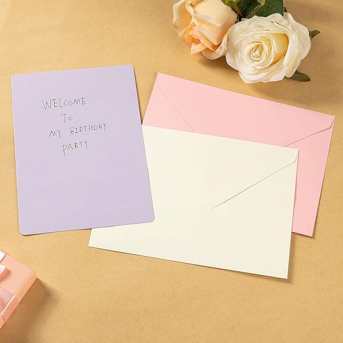 A7 Colorful Envelopes and Blank Cards 24 Pieces A7 Envelopes and 24 Pieces 5x7 Colorful Flat Cards for Weddings, Invitations, Birthday, Baby Shower (White)