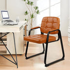 CLATINA Office Guest Chair, Leather Reception Chairs with Padded Arms, Desk Chair No Wheels Stationary for Conference Lobby Waiting Room Training Side Elderly, Set of 8-Orange