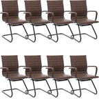 Office Desk Chair No Wheels Set of 8 PU Leather Computer Chairs Mid Back Guest Chairs for School Reception Conference Waiting Room, Vintage Brown