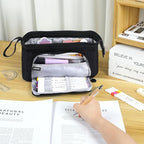 Pencil Case Pouch Large Capacity with Compartments, Pencil Case Pouch Bag with Zipper Handle for Teen Girls Boys Adults Women Men, Portable Pen Bag Stationery Organizer for Office School Travel, Black