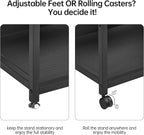 Printer Stand with Adjustable Shelf, 4 Tier Large Tall Printer Table with Wheels for Home Office Storage and Organization, Rolling Stand Cart for Computer Tower CPU Shredder, Black