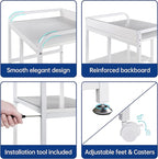 Large Printer Stand Table with Storage Shelf for Host Computer, PC Tower, CPU and Shredder, 3 Tier Rolling Printer Cart with Wheels for Home Office Storage and Organization - White