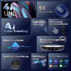 4K Conference Room Camera System, AI Auto-Tracking PTZ Camera 5X Digital Zoom with Speakerphone Set 120° Wide-Angle USB3.0 for Zoom YouTube Teams OBS and More