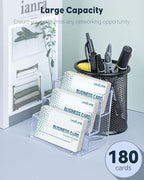 Uniclife 2 Pack Acrylic Business Card Holder for Desk 3 Slots Clear Business Card Display Stand for Men & Women Desktop Business Card Organizer Card Stand for Office Home Exhibition, 180 Card Capacity