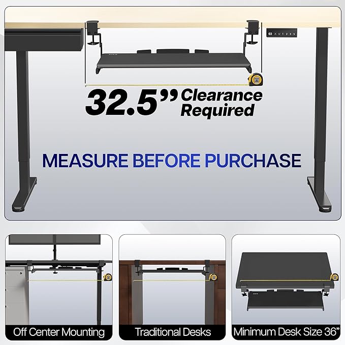 VIVO Large Height Adjustable Under Desk Keyboard Tray, C-clamp Mount System, 27 (33 Including Clamps) x 11 inch Slide-Out Platform Computer Drawer for Typing, White, MOUNT-KB05HW