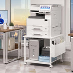 Lerliuo Large Printer Stand with Storage Shelf, 23.6 x 23.6 x 22.8 Industrial Printer Table for Home Office, Rolling Printer Cart Holder with Lockable Wheels, Mobile Mini Fridge Stand Table (White)