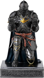 Medieval Armored Warrior Wearing Outerwear, Mobile Phone Stand Knight Pen Holder Desk Organizers, Resin Bookends Paperweight with a Letter Opener for Desk (Iron&Green)