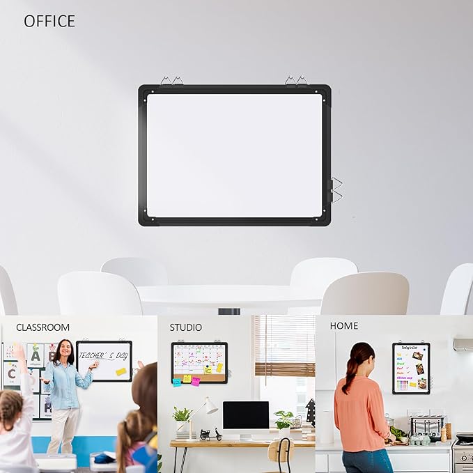 EAONE 16x12 in Double Side Whiteboard Calendar & Cork Board Combo for Wall, 3 in 1 Magnetic Dry Erase Whiteboard Monthly Calendar and Bulletin Board with Aluminum Frame for Home Office Kitchen