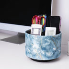 Round Leather Art Supply Organizer,Remote Control Holder,360-degree Rotating Pen Organizer with 4 Compartments(1-Marble Jade)