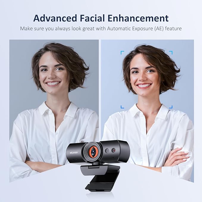 NexiGo HelloCam Pro, Webcam with Windows Hello, 1080P 60FPS Autofocus, True Privacy, Automatic Electronic Shutter, Computer Camera, Microphone, Facial Enhancement, HD USB Web Cam