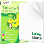 Printable Vinyl Sticker Paper for Laser Printer - Matte White - 15 Self-Adhesive Sheets - Waterproof Decal Paper - Standard Letter Size 8.5"x11"