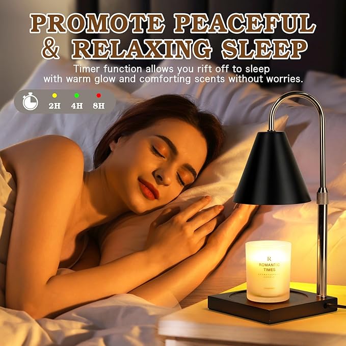 Candle Warmer Lamp with Timer Dimmer, Electric Candle Lamp Warmer for Bedroom Decor, Birthday Gifts for Women Mom, Adjustable Metal Candle Lamp, Mom Gifts, Home Decor for House Warming Gifts, Black