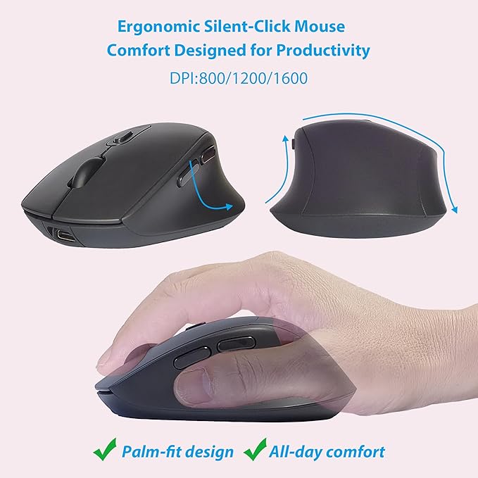 Wireless Keyboard and Mouse Combo with Keyboard Mouse Wrist Rest Pad - Ergonomic Design for Typing Pain Relief, Desk Pads Support Hand and Arm, 2.4G Stable Connection，Adjustable DPI