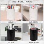 WORHE Natural Marble Pen Holder, Stylish Stone Caddy for Desk, Multi-Purpose Makeup Brush and Office Supply Storage Organizer, Desks Accessory Toothbrush Cup for Home School Black (DL003)