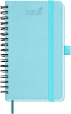 BEZEND Pocket Planner 2025-2026 Weekly and Monthly, 3.5" x 6" Academic Planner (Jul 25-Dec 26) 18-Month Mid-Year Calendar Book, Storage Pocket, Pen Holder, PU Leather Softcover, Spiral - Sky Blue
