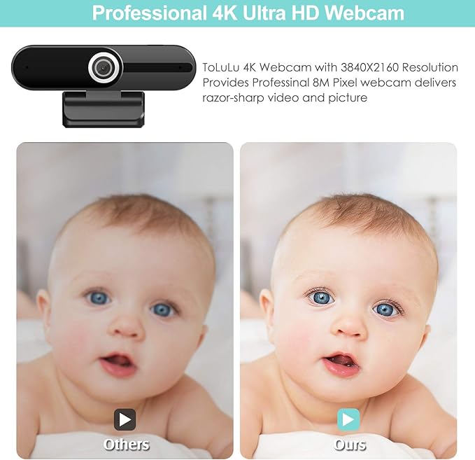 UHD 4K Webcam with Microphone: 8MP USB Computer Web Camera with Privacy Shutter and Tripod, External Webcam Pro Streaming Webcams PC Cam w/Mic Noise Reduction for Winsdows Mac OS Desktop Laptop