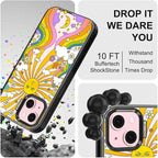 MOSNOVO Case for iPhone 15 Plus, [10ft 4X Military-Grade Drop Protection] Durable & Shockproof Phone Case Cover Design for iPhone 15 Plus / 14 Plus - 70's Psychedelic Groovy Art - Clear Black