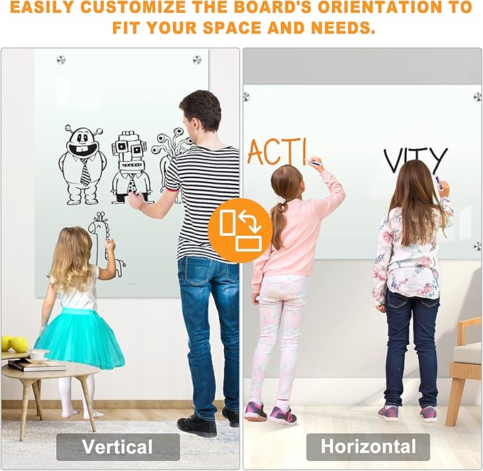 H-Qprobd Dry Erase White Board for Wall 72"x40" Magnetic Glass Frameless Whiteboard Mount for Home School Supplies or Home Office Decor, Includes 8 Magnets, 8 Markers and 2 Erasers