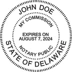 Round Notary Stamp for State of Delaware - Self Inking Stamp - Top Brand Unit with Bottom Locking Cover for Longer Lasting Stamp - 5 Year Warranty
