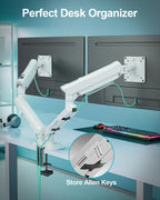 Dual Monitor Desk Mount, 13-32 inch Adjustable Gas Spring Monitor Arm, Computer Display Stand Holder with Clamp and Grommet Base, Fits 4.4 to 22lbs Screens, VESA Mount Bracket, White, Freelift Pro