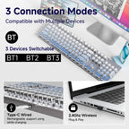 EWEADN Typewriter Keyboard Wireless Mechanical Keyboard, 104 Keys Gradient Color Typewriter Keyboards with White Backlit, Anti-Ghosting, Blue Switch Bluetooth/2.4GHz/Wired Keyboards-Blue