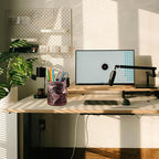 Black World Map Pencil Holder for Desk, PU leather Pencil Cup, Globe Pen Holder for Desk Office Supply Organizer PH46