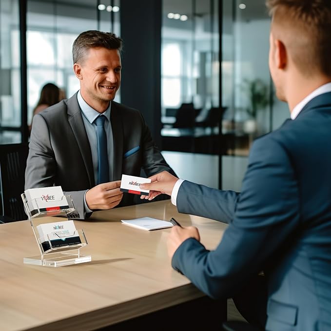 NIUBEE Acrylic Business Card Holder for Desk 2 Tier Clear Gift Card Display, Business Card Stand for Office Exhibition, 130 Cards Capacity, 2 Slots