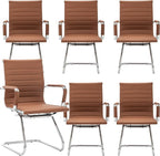 Office Desk Chair Set of 6,No Wheels PU Leather Computer Chairs Mid Back Guest Chairs with Seld Base for School/Reception/Conference/Waiting Room,Cafe