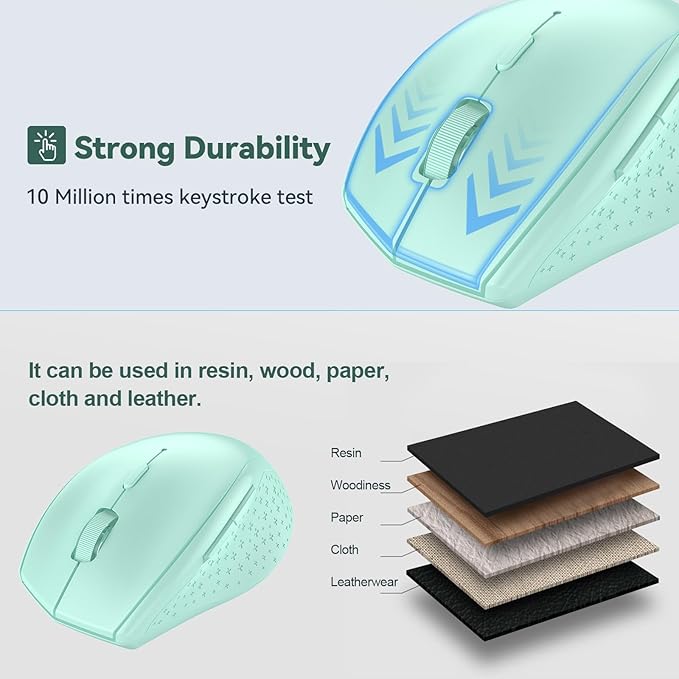 TECKNET Bluetooth Mouse, 4800 DPI Wireless Mouse, 2-Year Battery 6 Adjustable DPI, 6 Buttons Compatible with Laptop/Windows/Computer - Green