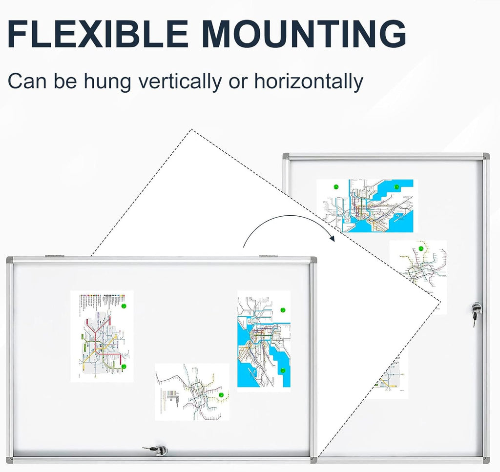 Lockable Magnetic Enclosed 36x24 inches Dry-Erase whiteboard, Tamper-Resistant Wall-Mounted Display whiteboard, Aluminum-Framed Window whiteboard (White)