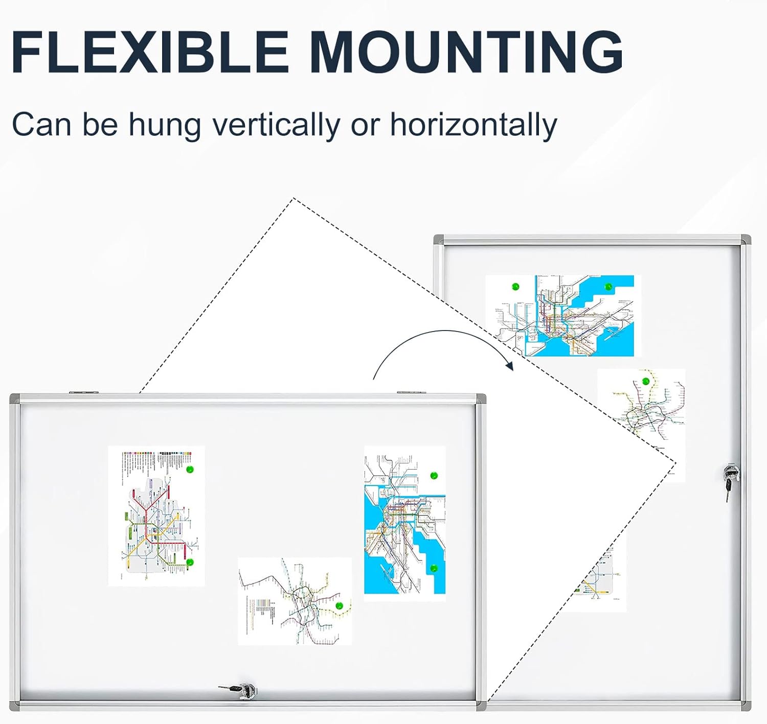 Lockable Magnetic Enclosed 36x24 inches Dry-Erase whiteboard, Tamper-Resistant Wall-Mounted Display whiteboard, Aluminum-Framed Window whiteboard (White)