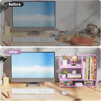 Marbrasse 3-Tier Desk Shelf Organizer with Handle, Desktop Bookshelf File Holder, Mesh Display Shelf Organizer Storage Rack for Office, Home, Supplies, Kitchen (Purple)