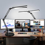 2-in-1 LED Desk Lamp, 24W Brightestwith Table Lamp with Clamp, Desk Light with Flexible Swing Arm,3 Color Modes Stepless Dimmable Double Head Architect Desk Lamps for Home Office Workbench Reading