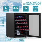 COWSAR 37 Bottle Wine Fridge, ETL Approved Freestanding Beverage Refrigerator with Smart Temp Control, 4.45 Cu.Ft. Mini Fridge Wine Cooler with Child Lock& Wavy Wire Shelves for Kitchen Bar, Black