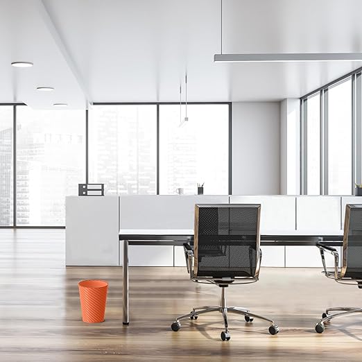 Bathroom Trash Can, 3 Pack 1.8 Gallons Small Trash Can with Trash Bags, Bathroom Garbage Can, Plastic Trash Bin, Round Waste Basket for Bedroom, Office, Kitchen, Compact Space (Orange)