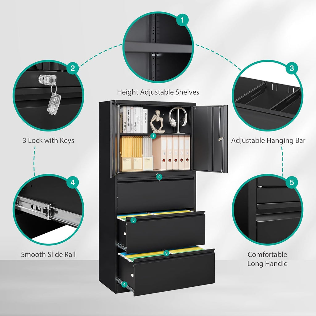 SISESOL 3 Drawer Lateral File Cabinet with Lock and Shelf,White Filing Storage Cabinet with Doors,Locking Metal Storage Cabinets with Drawers for Home,Office,Garage,School,Fit A4/Letter/Legal File