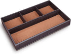 KINGFOM Pu Leather Desk Organizer Tray, 4 Compartment Office Storage Supplies Stationery Drawer Tray, Nightstand Bedside Tray for Key, Wallet, Watch, Coin, Phone Valet Tray Stackable
