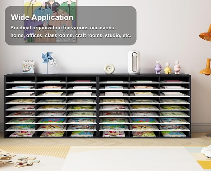 PAG Mail Sorter Organizer, Wood Literature Organizer, Student Mailbox for Classroom, Desktop Bill Paper Organizer for Office Home School, 27 Compartments, Black&White