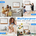 Dry Erase Calendar Whiteboard, 17" x 13" Magnetic Whiteboard Cork Board Combo, Reusable Monthly Planner with 8 Markers, Eraser, Magnets and Pushpins, Hanging Dry Erase Board for Home, School - Brown