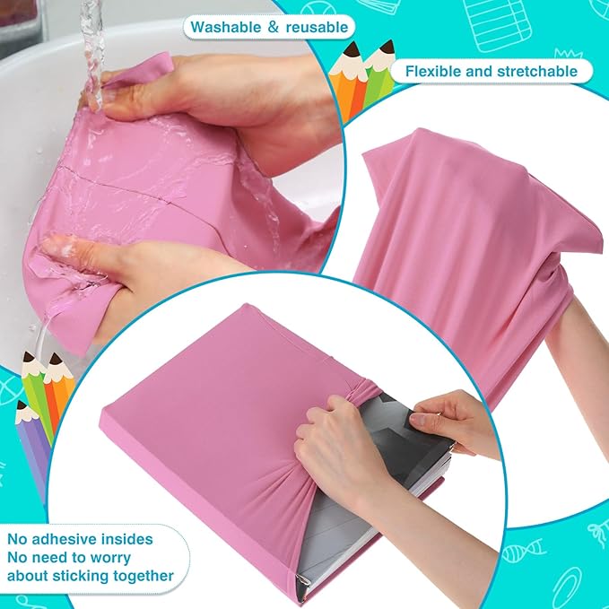 Sherr 14 Pcs Stretchable Book Covers 14.5 x 9 Inch Book Covers Stretchy Durable Book Protector Washable Reusable Textbooks Book Cloth for Classroom Most Hardcover Book About 9 x 12 Inch (Bright Color)
