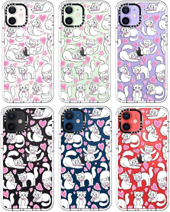 MOSNOVO Case for iPhone 12 Mini, [Buffertech 6.6ft Military-Grade Drop Protection] [Anti Peel Off Tech] Clear TPU Bumper Phone Case Cover Design - Kitties