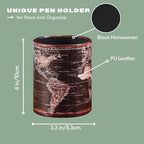 Black World Map Pencil Holder for Desk, PU leather Pencil Cup, Globe Pen Holder for Desk Office Supply Organizer PH46