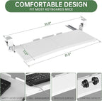Extra Large Keyboard Tray Under Desk - Slide Out with Sturdy C-Clip Mount System, 31.5" (35.8" Including Clamps) x 11.8" Put-Out Keyboard Tray Computer Drawer for Ergonomic Typing, White