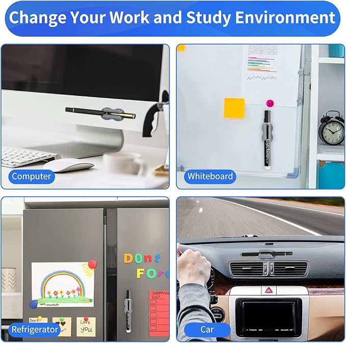 12PCS Pen Holder for Desk, Upgraded Adhesive Pen Pencil Holder for Desk Wall Clipboard Car Silicone Pens Markers Pencils Organizer Teacher Supplies Office Supplies (12PCS Gray)